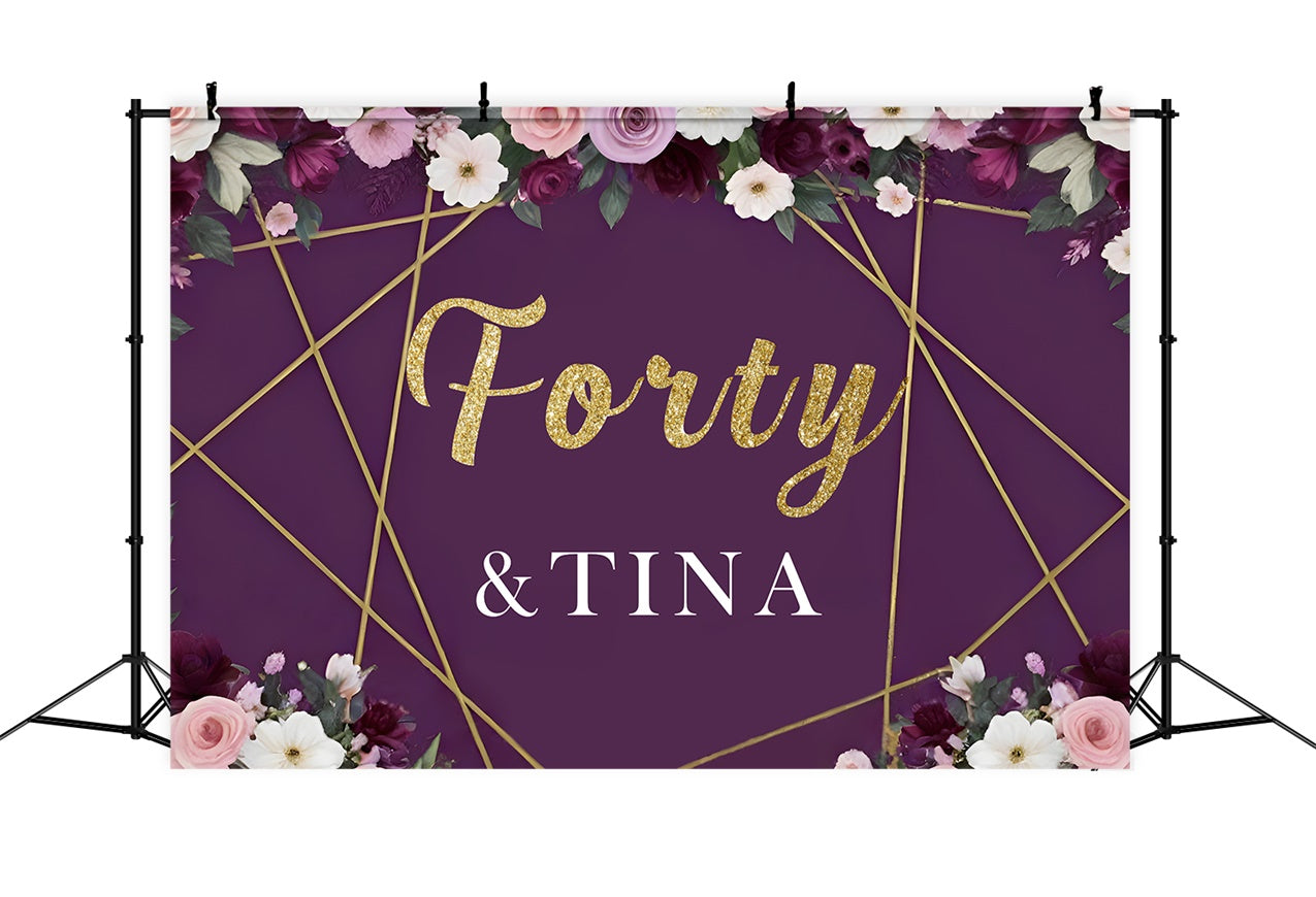 Personalized Backdrops Birthday Geometric Gold Purple Rose Backdrop RR1-2