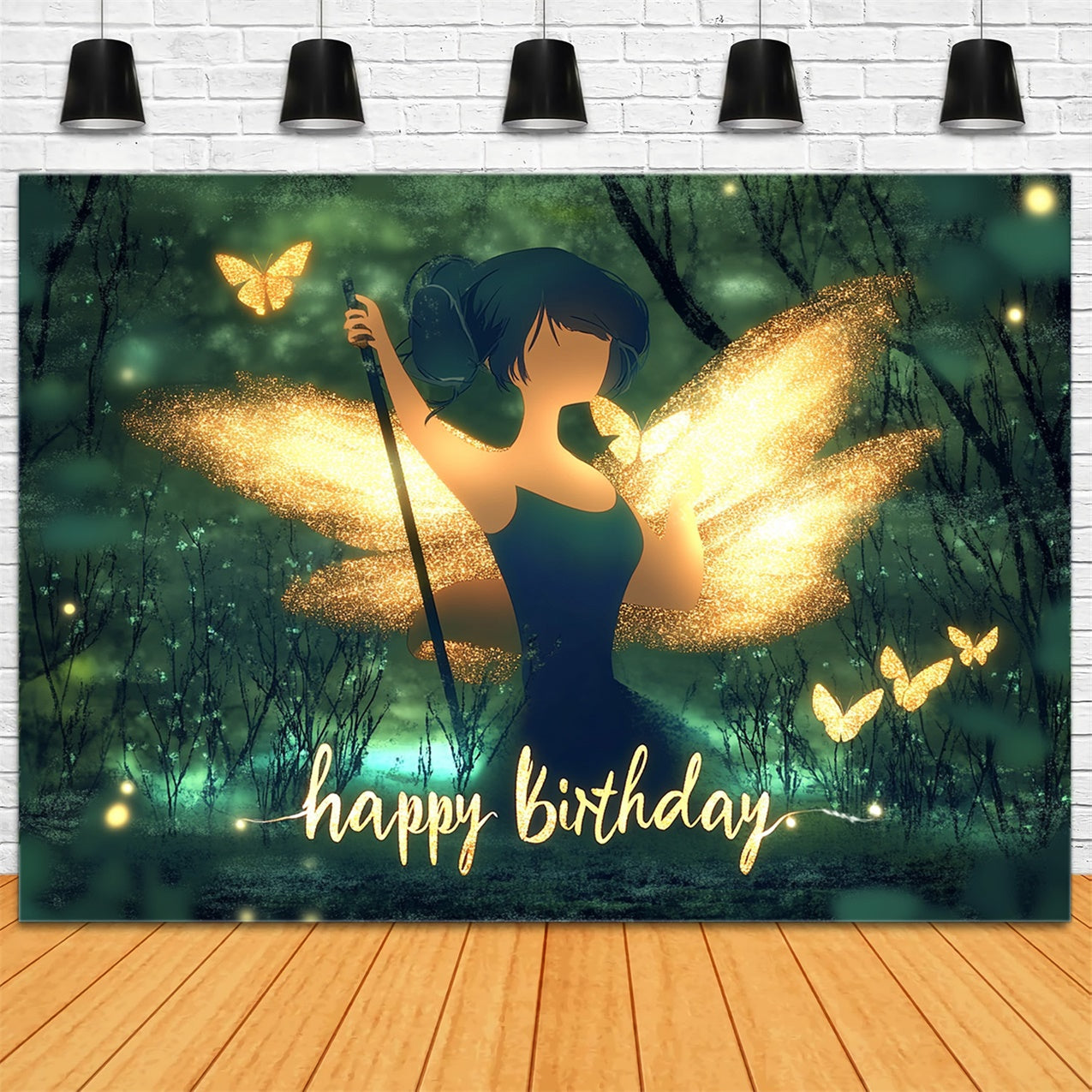 Personalised Birthday Backdrop Golden Fairy Glow Forest Backdrop Rr1-2