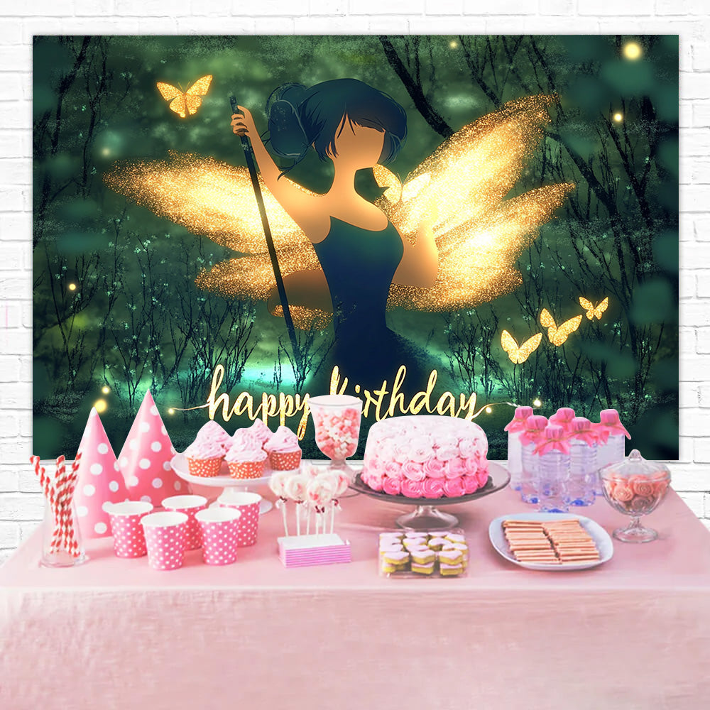 Personalised Birthday Backdrop Golden Fairy Glow Forest Backdrop RR1-20