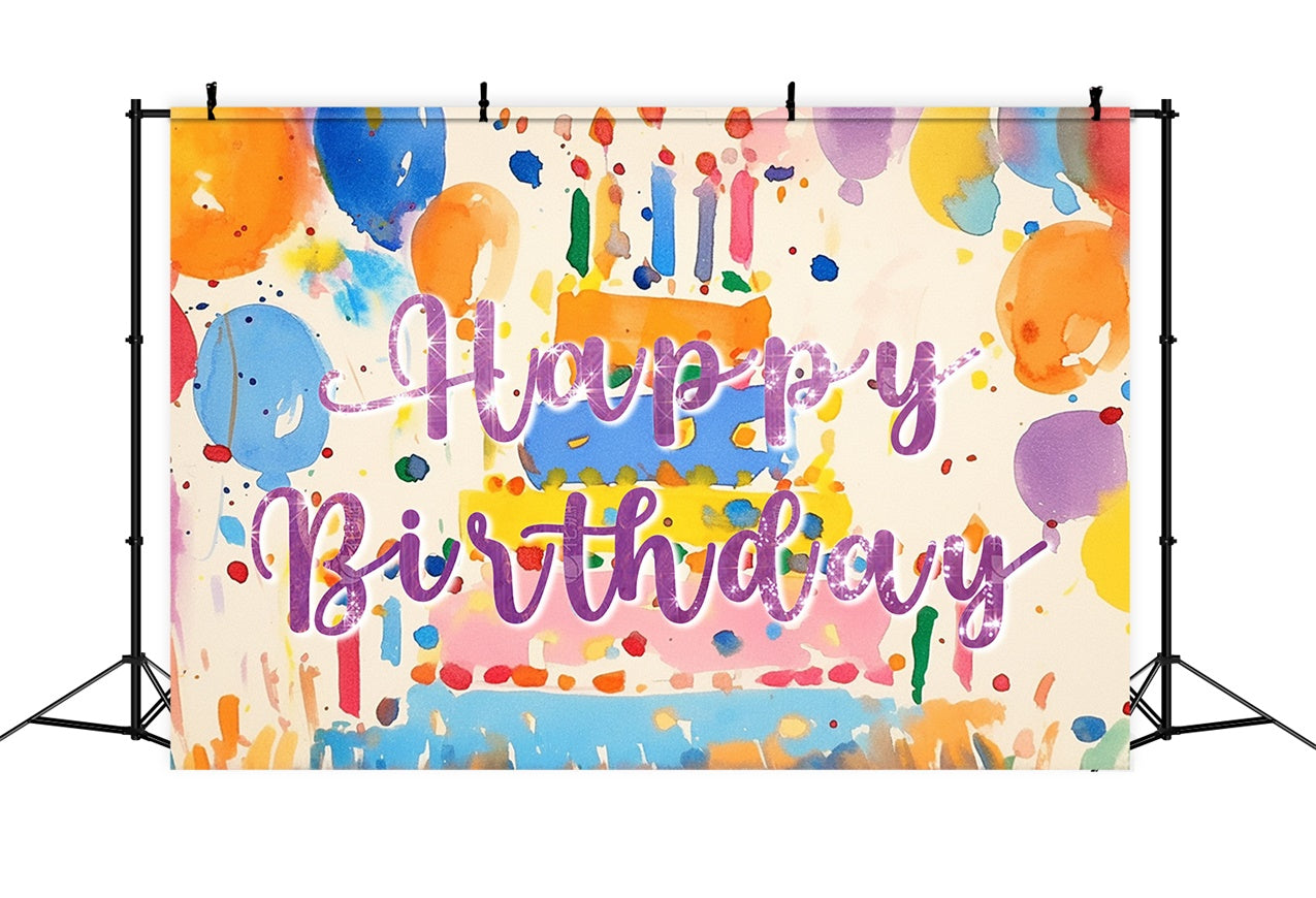 Personalized Backdrops For Birthday Watercolor Cake Balloon Backdrop RR1-22