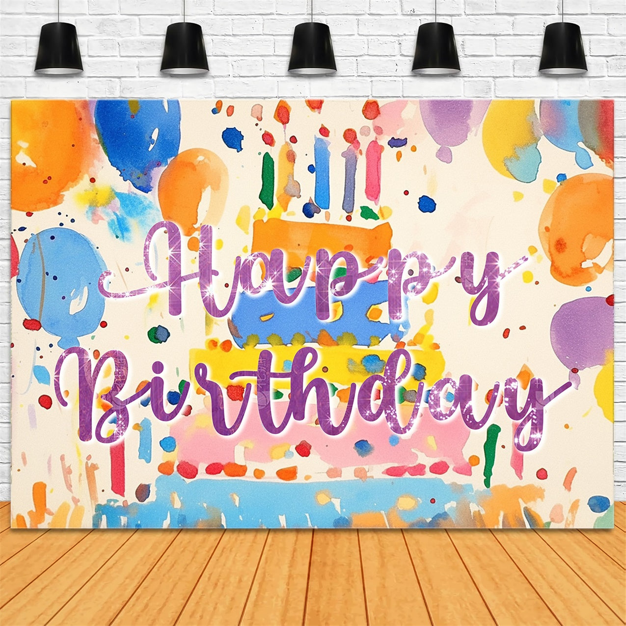 Personalized Backdrops For Birthday Watercolor Cake Balloon Backdrop RR1-22