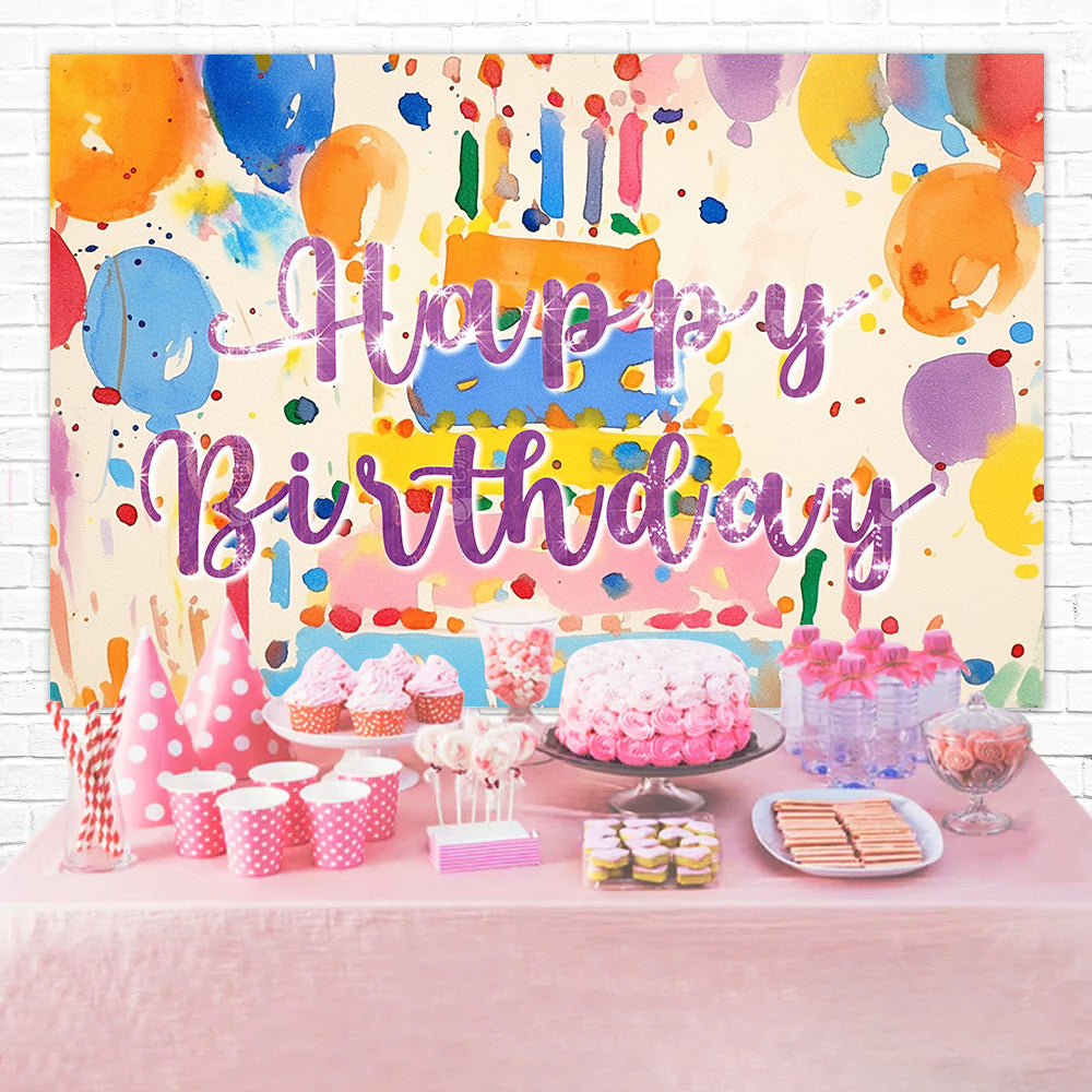 Personalized Backdrops For Birthday Watercolor Cake Balloon Backdrop RR1-22