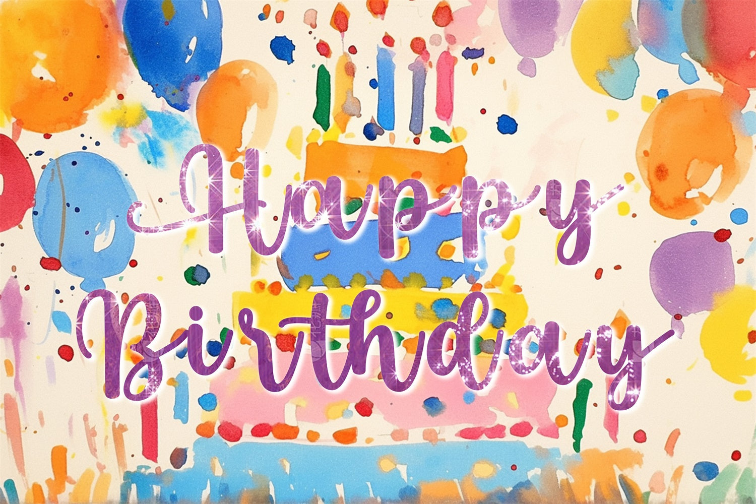 Personalized Backdrops For Birthday Watercolor Cake Balloon Backdrop RR1-22