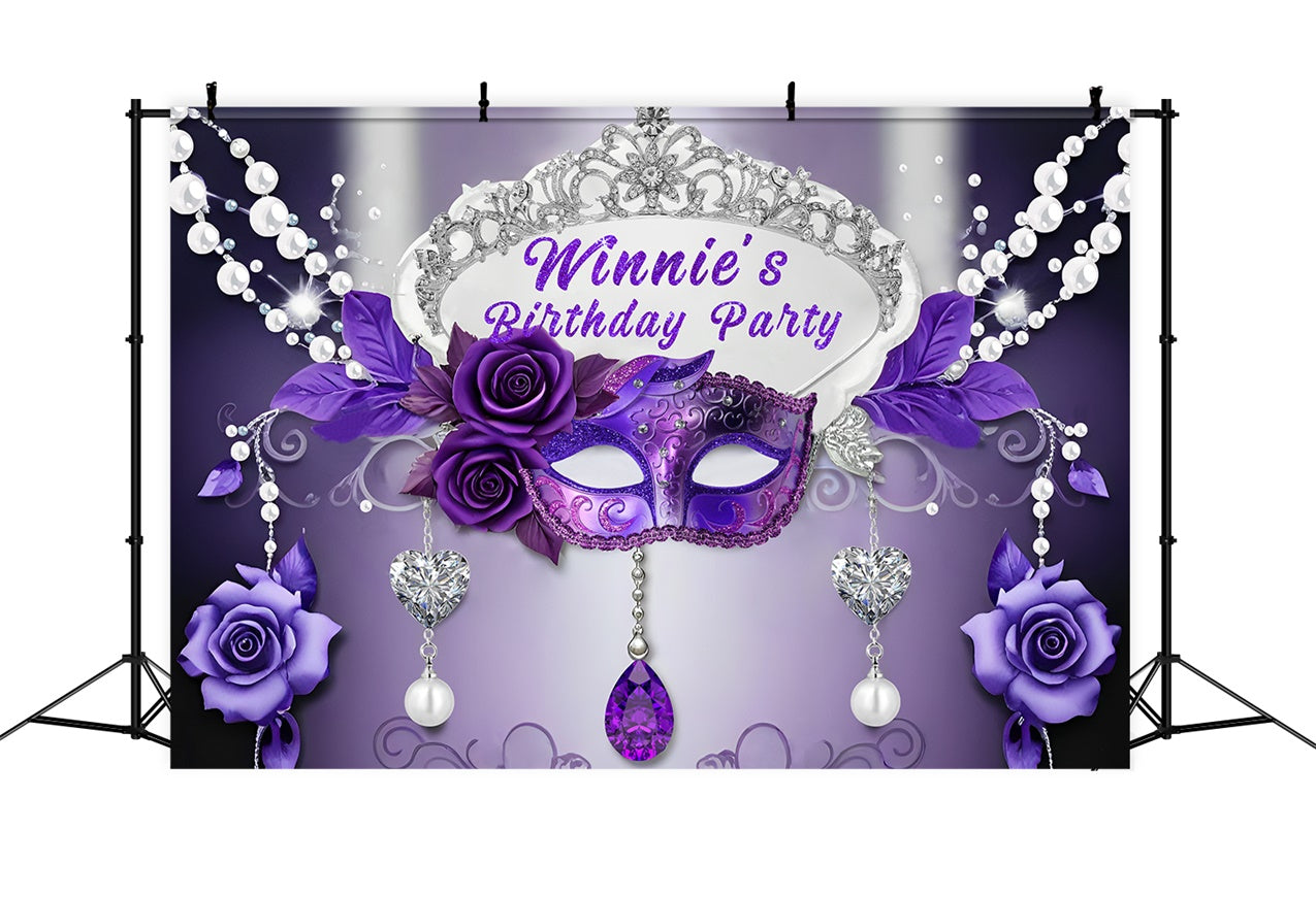 Custom Birthday Party Backdrop Purple Mask Rose Backdrop RR1-27