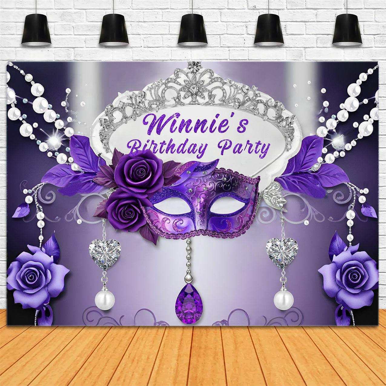 Custom Birthday Party Backdrop Purple Mask Rose Backdrop RR1-27