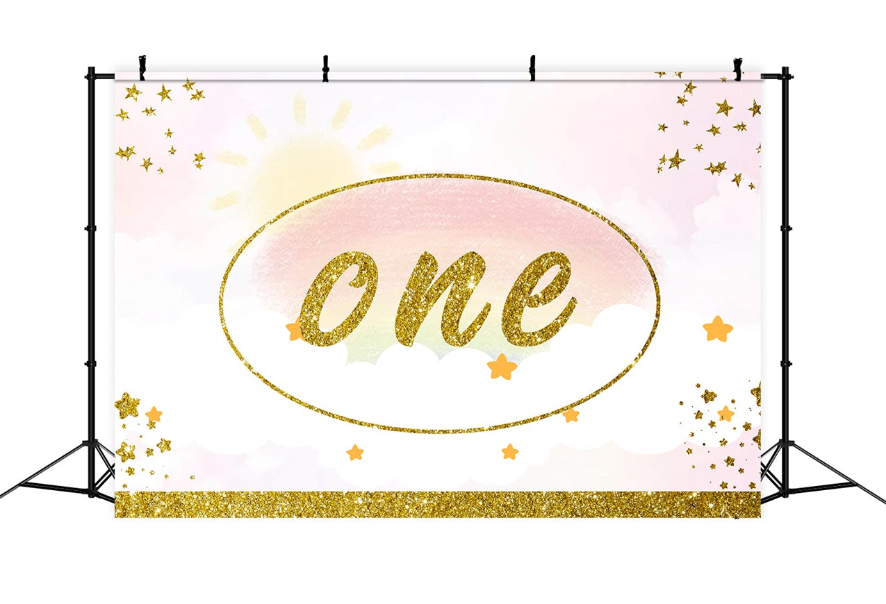 1st Birthday Photo Backdrop Sparkling Golden Celebration Backdrop RR1-28