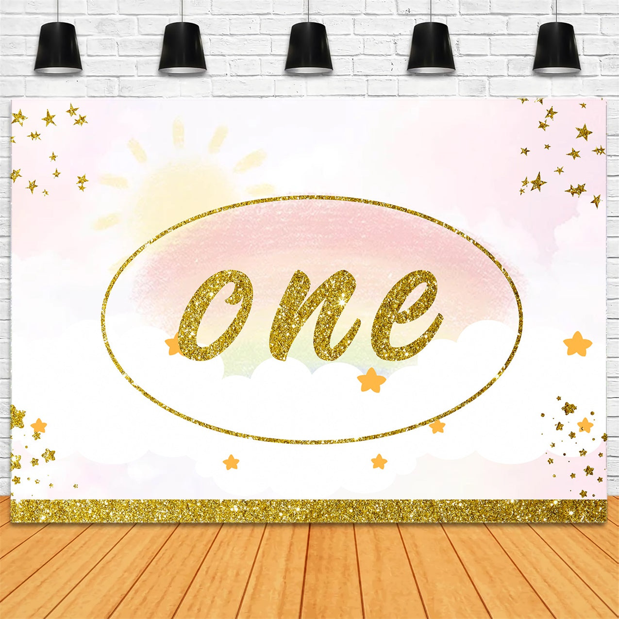 1st Birthday Photo Backdrop Sparkling Golden Celebration Backdrop RR1-28