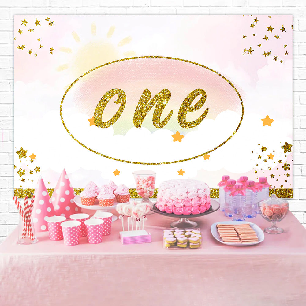 1st Birthday Photo Backdrop Sparkling Golden Celebration Backdrop RR1-28