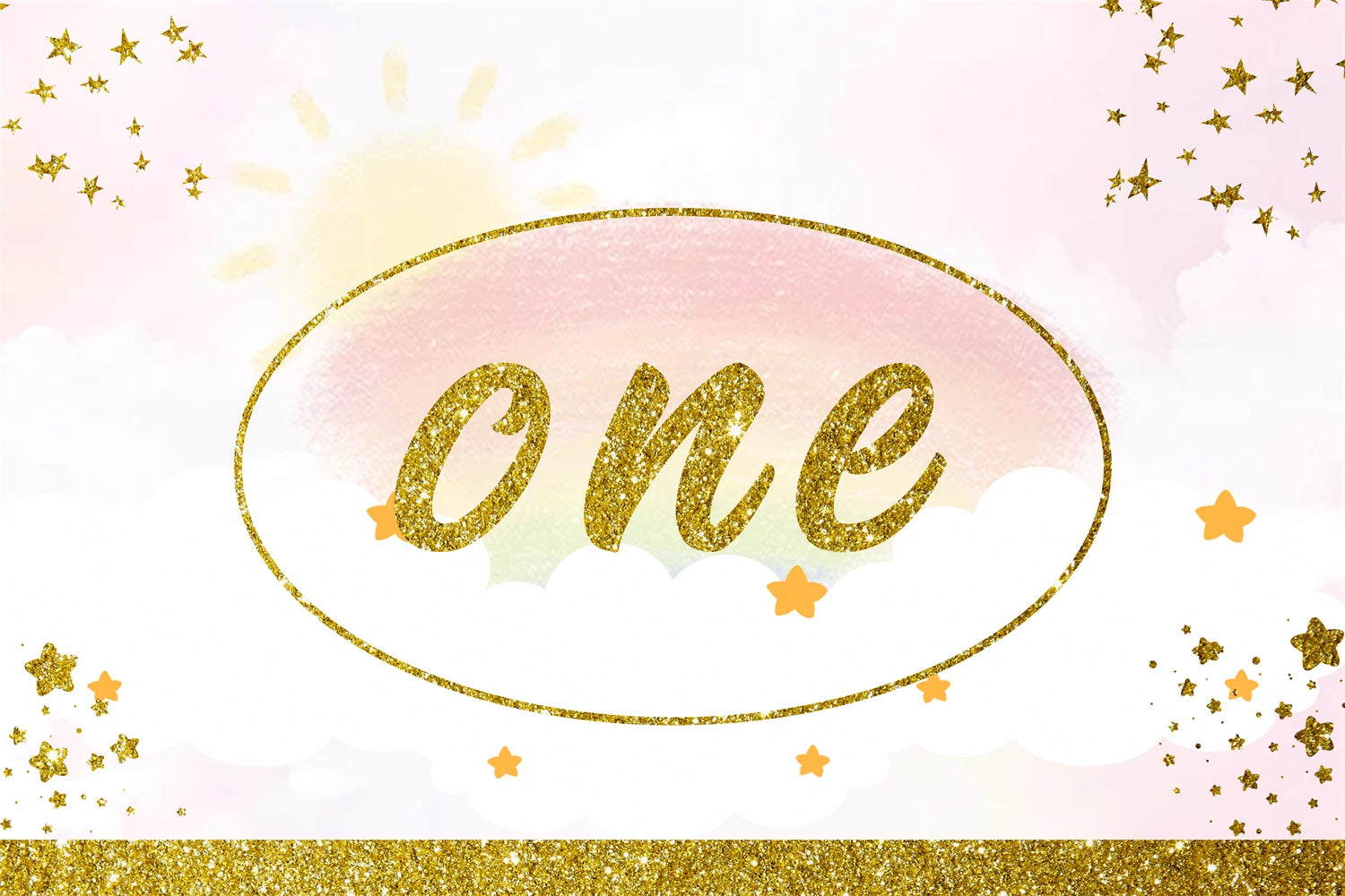 1st Birthday Photo Backdrop Sparkling Golden Celebration Backdrop RR1-28