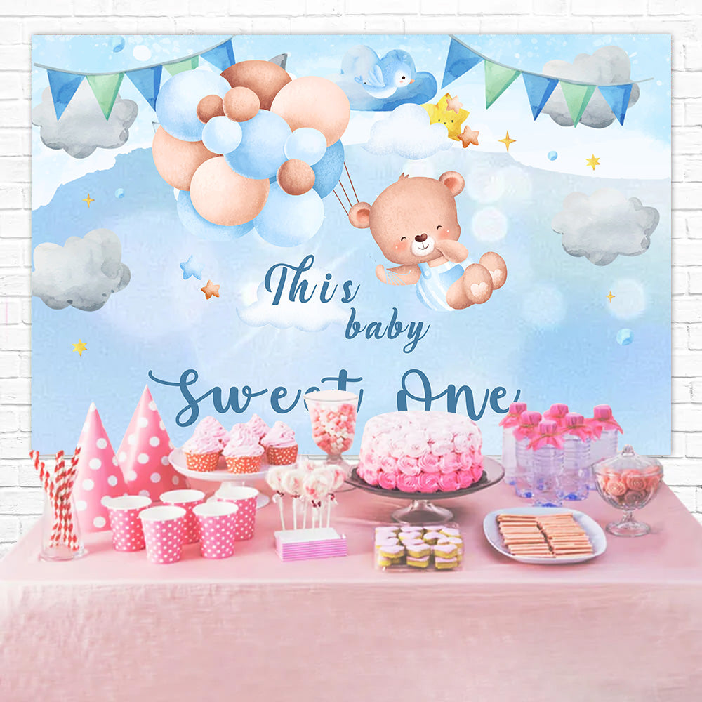 Personalized Birthday Photo Backdrop Teddy Sky Balloon Backdrop RR1-29