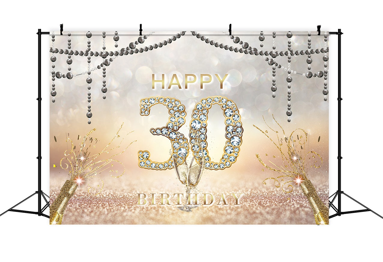 30th Birthday Backdrop Diamond Glitter Champagne Celebration Backdrop RR1-30