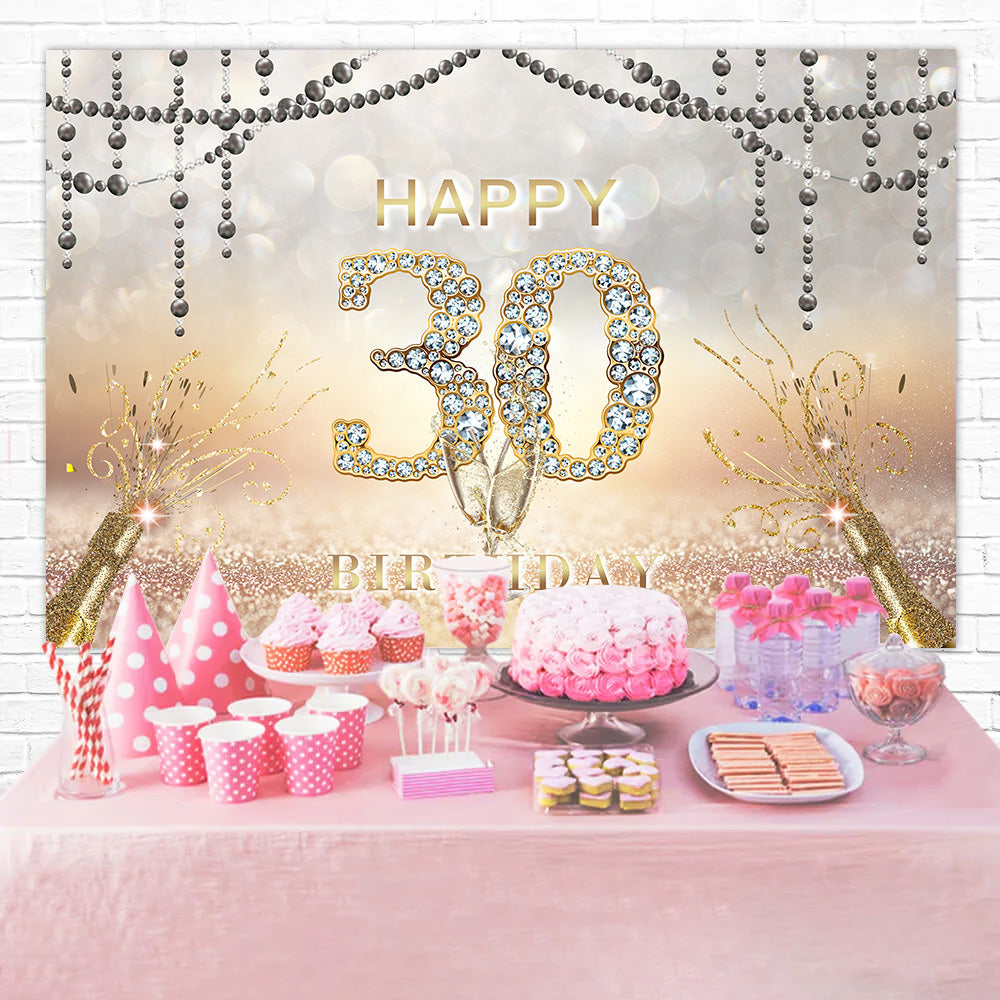 30th Birthday Backdrop Diamond Glitter Champagne Celebration Backdrop RR1-30