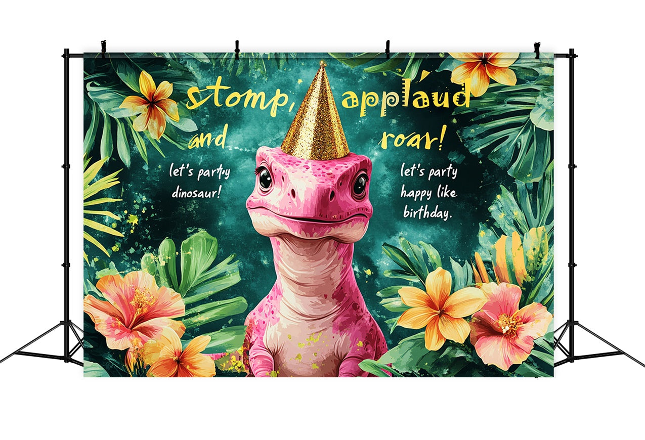 Custom Birthday Backdrops Tropical Jungle Dino Party Backdrop RR1-32