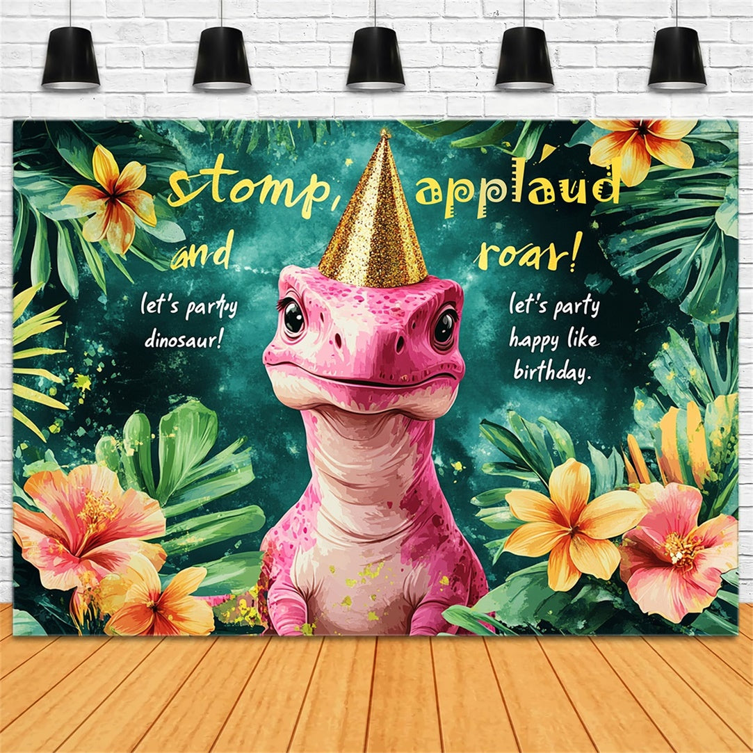 Custom Birthday Backdrops Tropical Jungle Dino Party Backdrop RR1-32