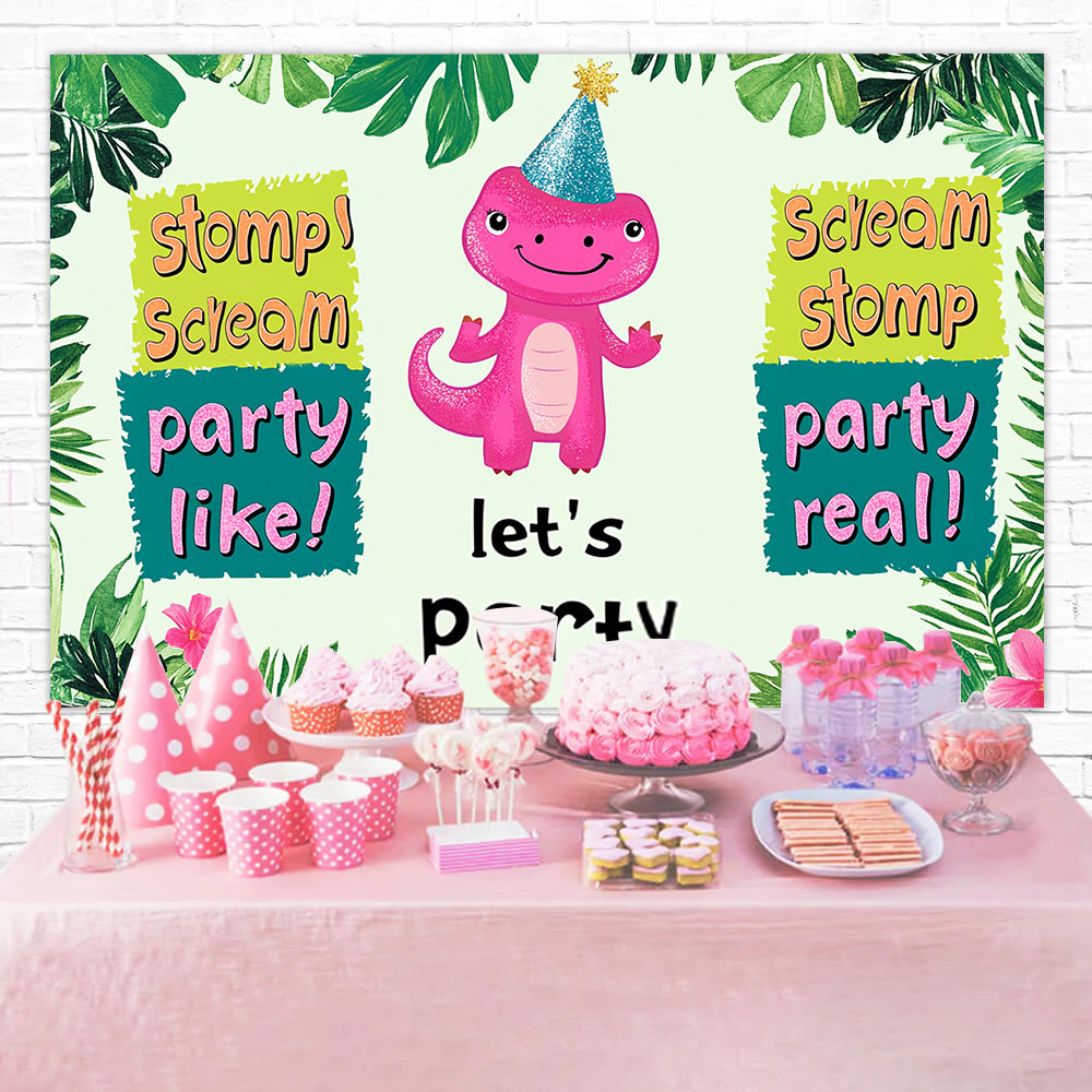 Custom Happy Birthday Backdrop Party Dino Jungle Vibes Backdrop RR1-34