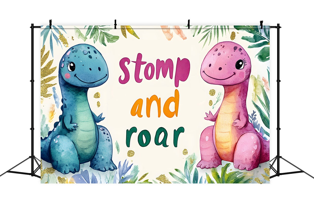 Customized Birthday Backdrop Cute Dino Tropical Party Backdrop RR1-35