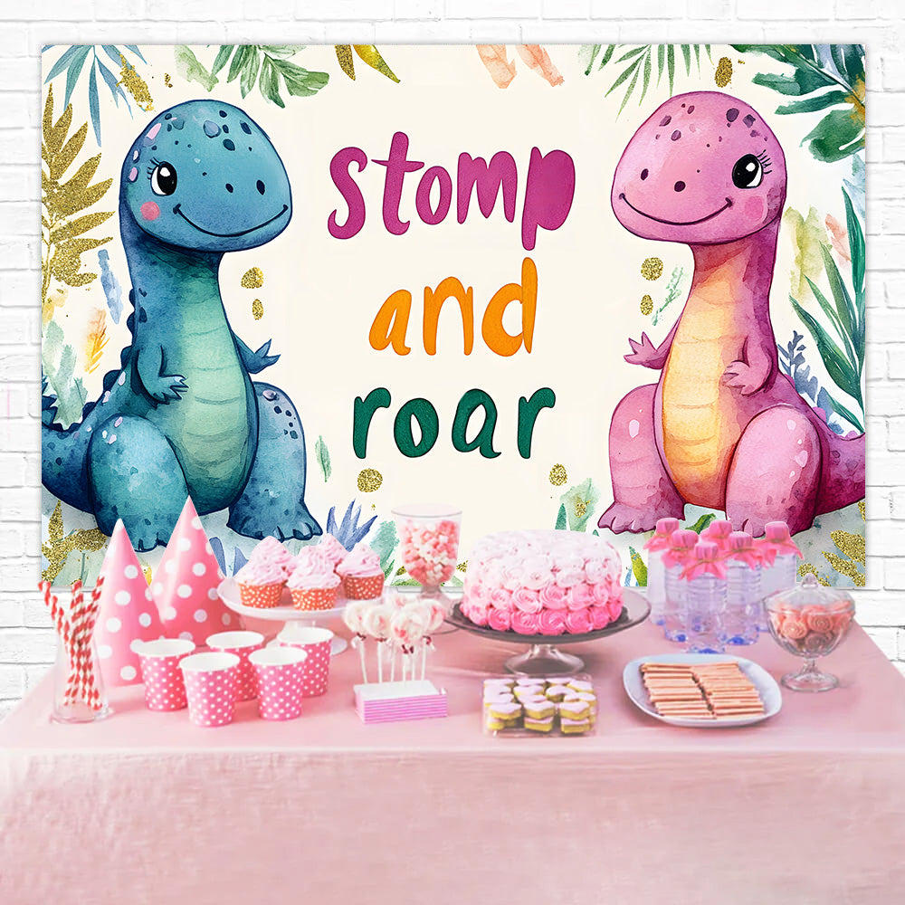 Customized Birthday Backdrop Cute Dino Tropical Party Backdrop RR1-35