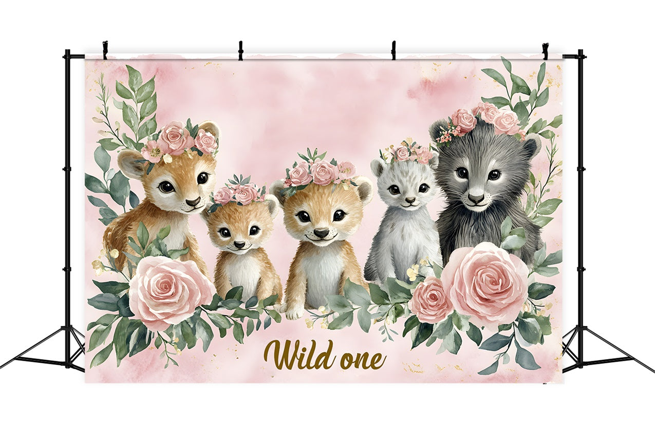 Personalized Birthday Backdrops Floral Animal Friends Backdrop RR1-38