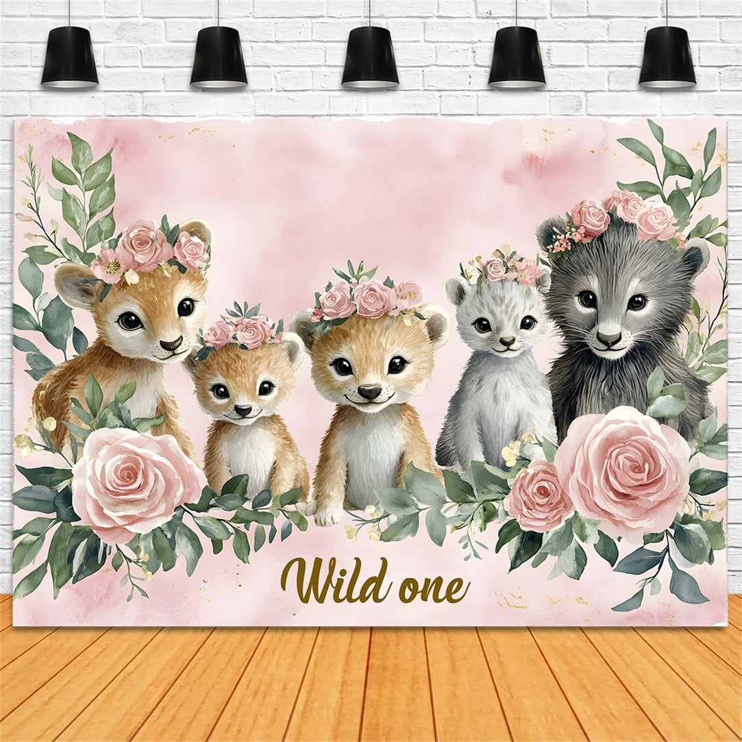 Personalized Birthday Backdrops Floral Animal Friends Backdrop RR1-38