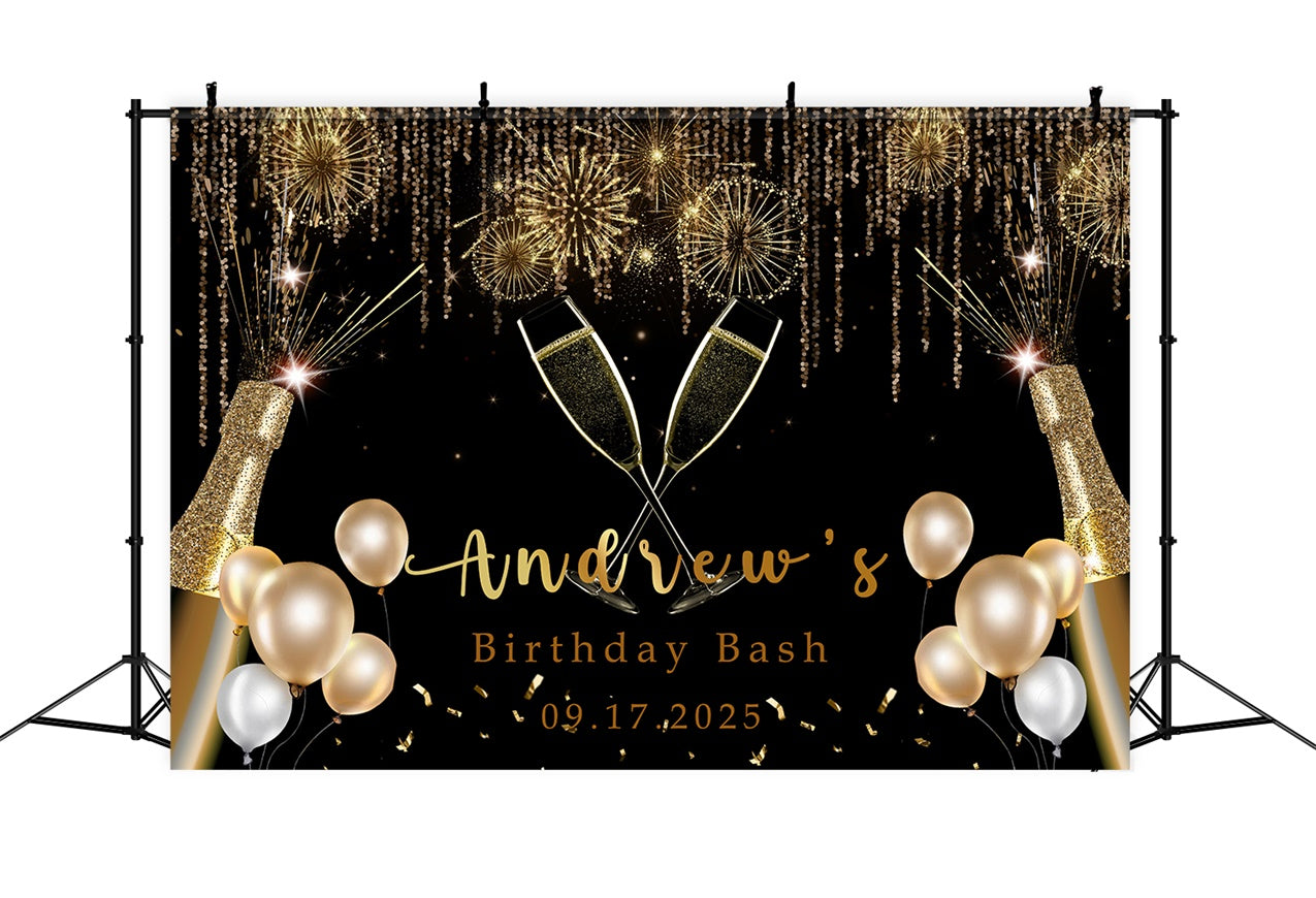 Custom Birthday Backdrop Sparkling Champagne Gold Balloon Backdrop RR1-4