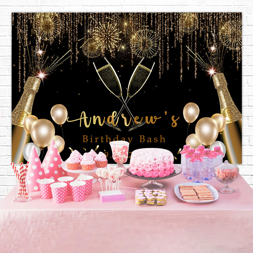 Custom Birthday Backdrop Sparkling Champagne Gold Balloon Backdrop RR1-4