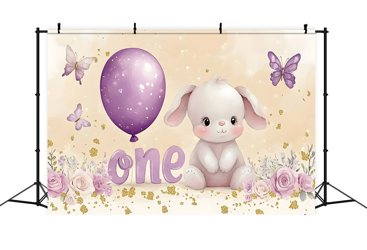 Personalized Backdrop For Birthday Purple Balloon Bunny Backdrop RR1-40