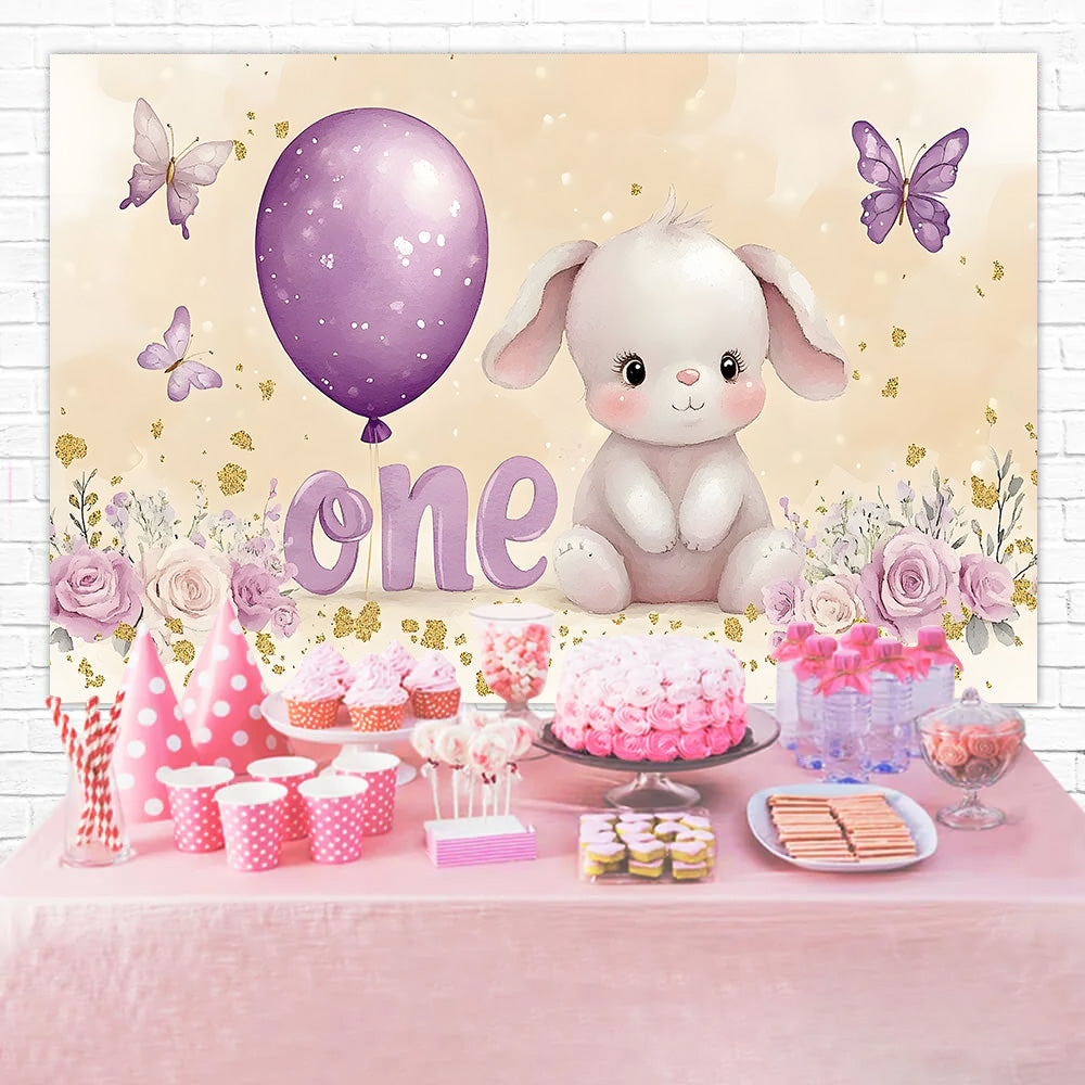 Personalized Backdrop For Birthday Purple Balloon Bunny Backdrop RR1-40