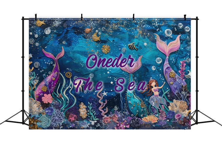 Personalized Birthday Photo Backdrop Colorful Coral Mermaid Backdrop RR1-43