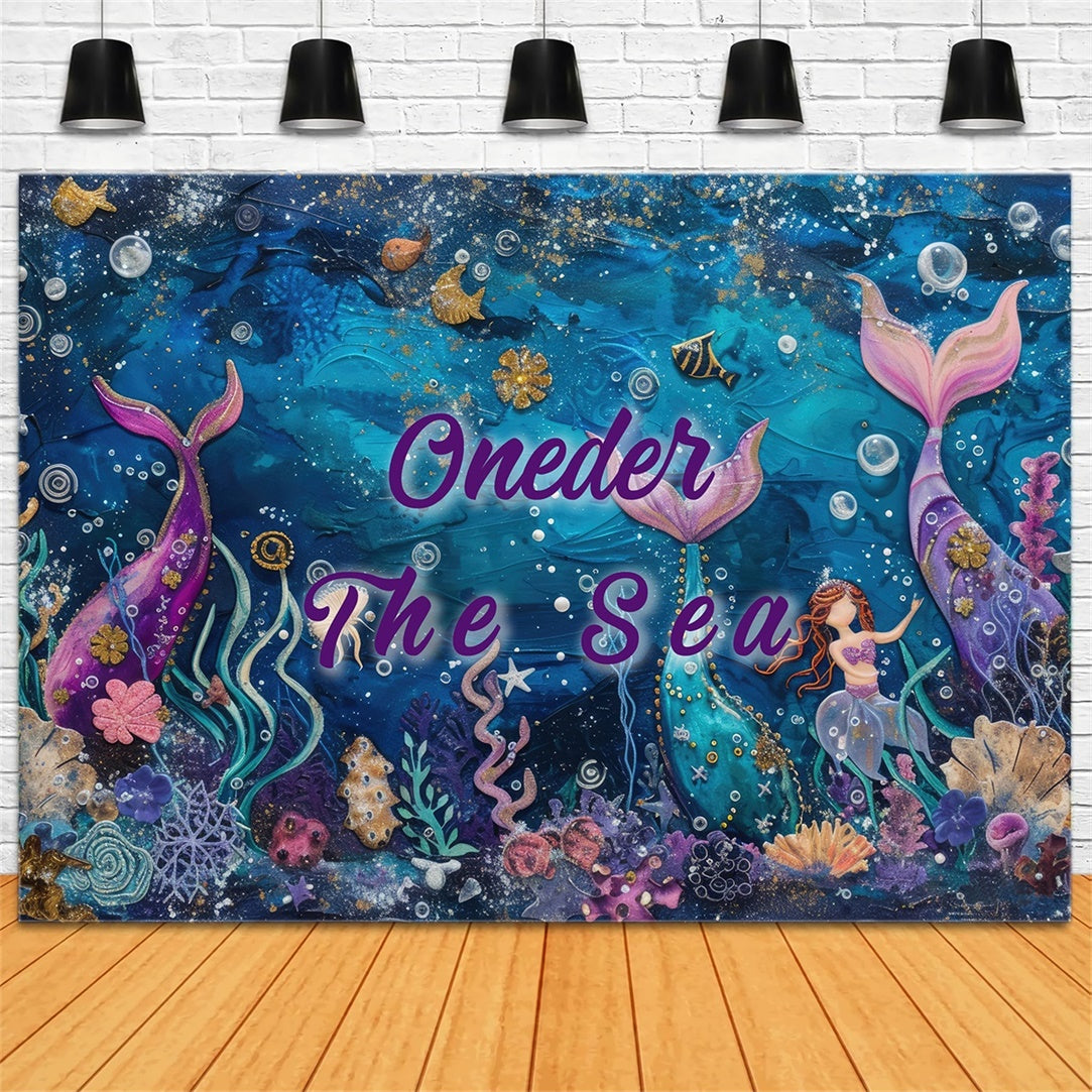 Personalized Birthday Photo Backdrop Colorful Coral Mermaid Backdrop RR1-43