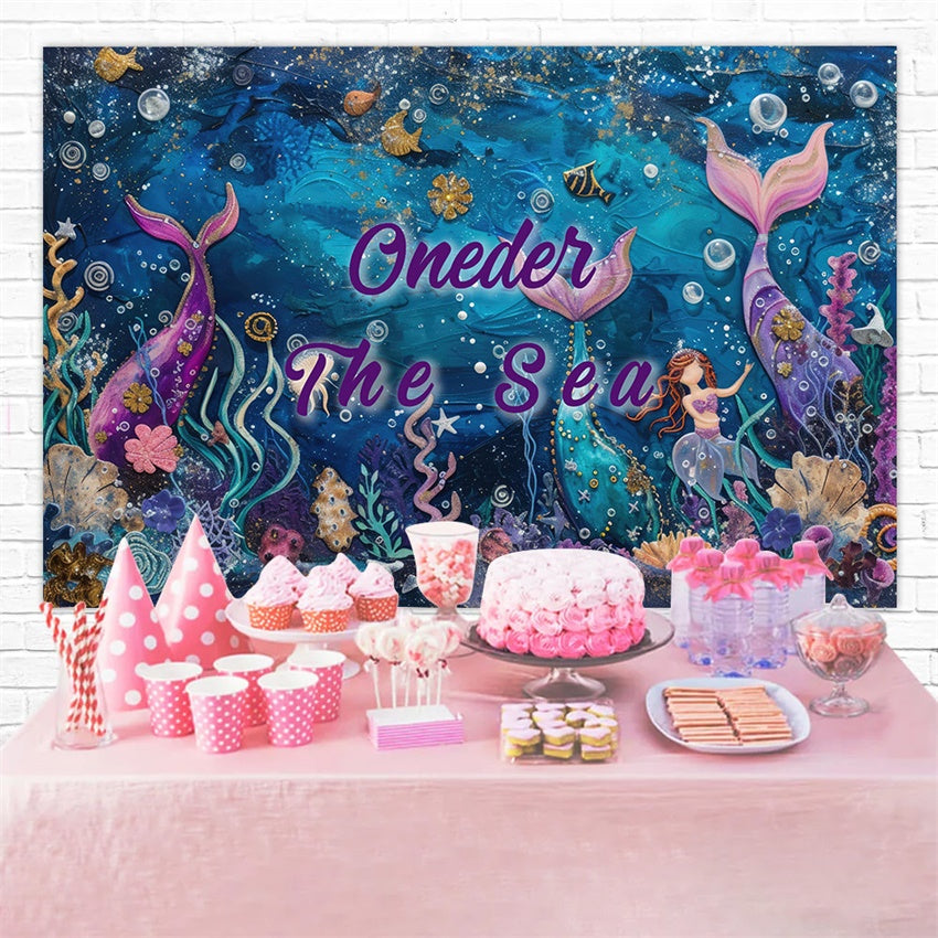 Personalized Birthday Photo Backdrop Colorful Coral Mermaid Backdrop RR1-43