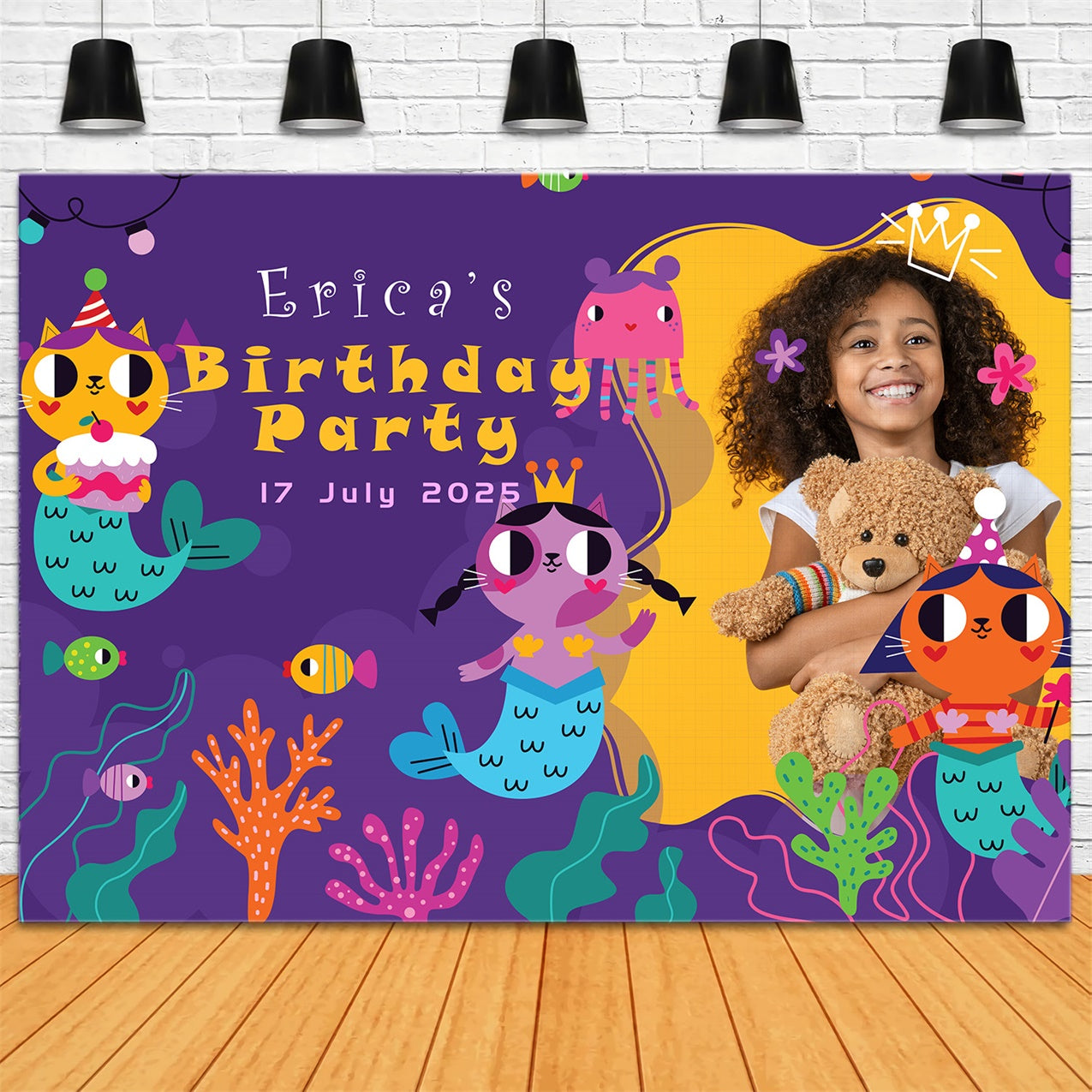 Custom Birthday Backdrops Colorful Ocean Mermaid Fun Backdrop RR1-45