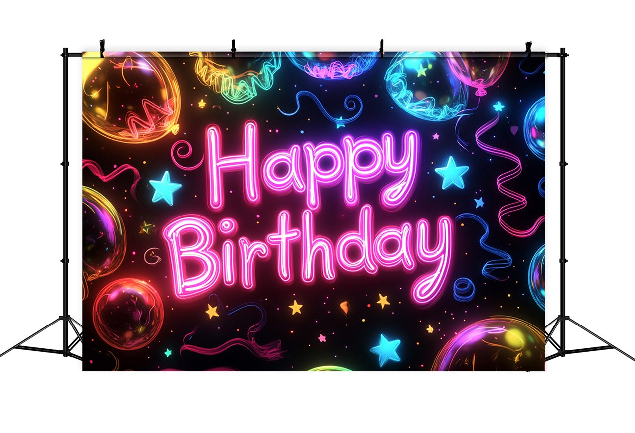 Custom Made Birthday Backdrops Neon Balloon Stars Backdrop RR1-46