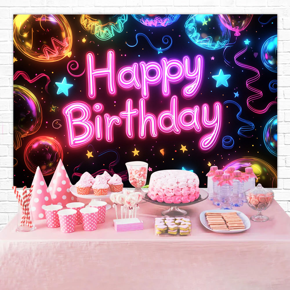 Custom Made Birthday Backdrops Neon Balloon Stars Backdrop RR1-46