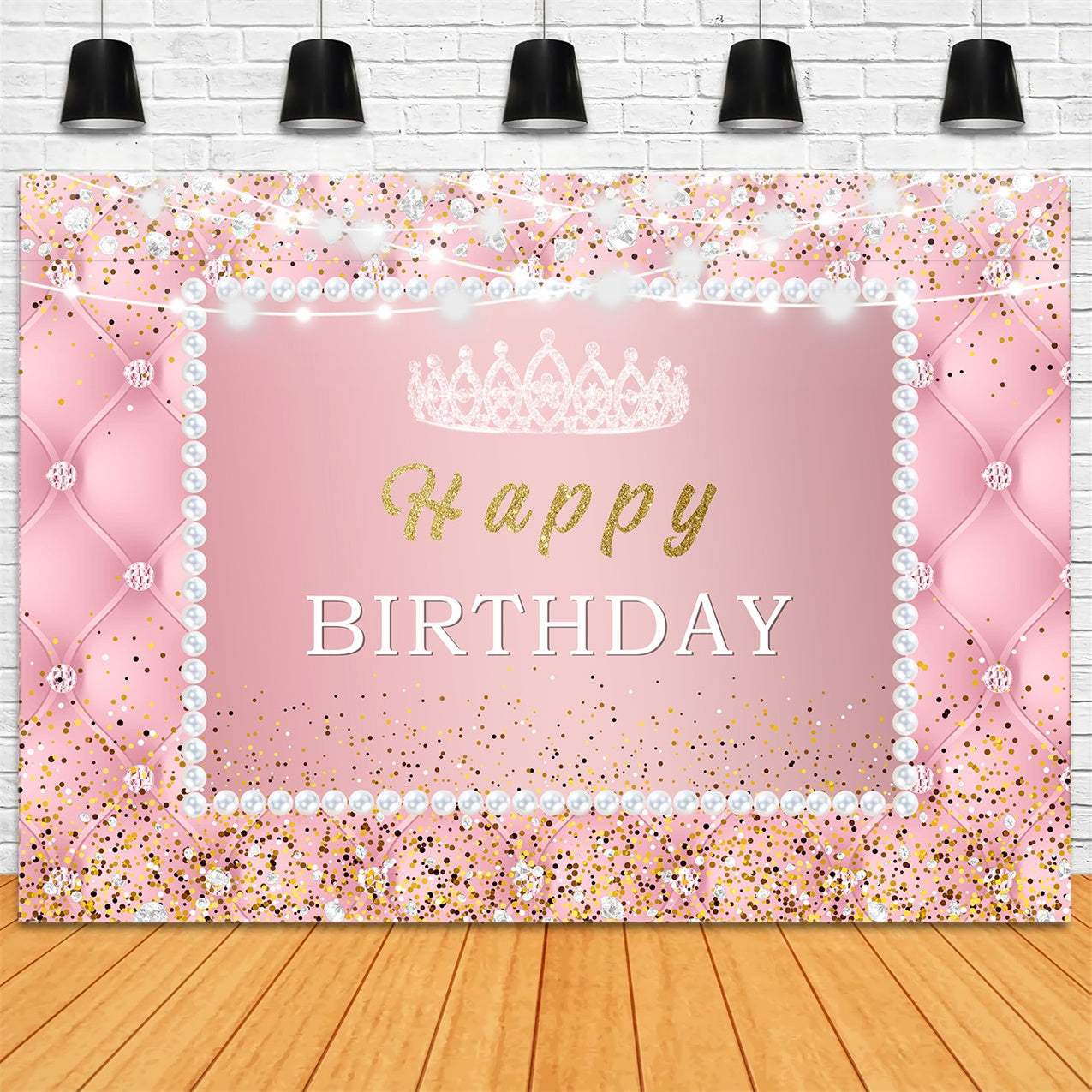 Personalized Backdrop For Birthday Pink Sparkle Pearl Backdrop RR1-47