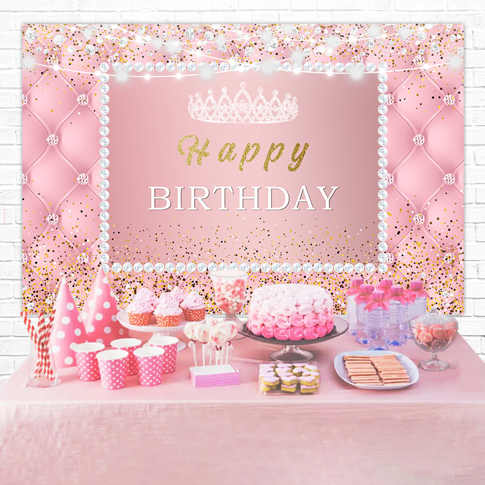 Personalized Backdrop For Birthday Pink Sparkle Pearl Backdrop RR1-47