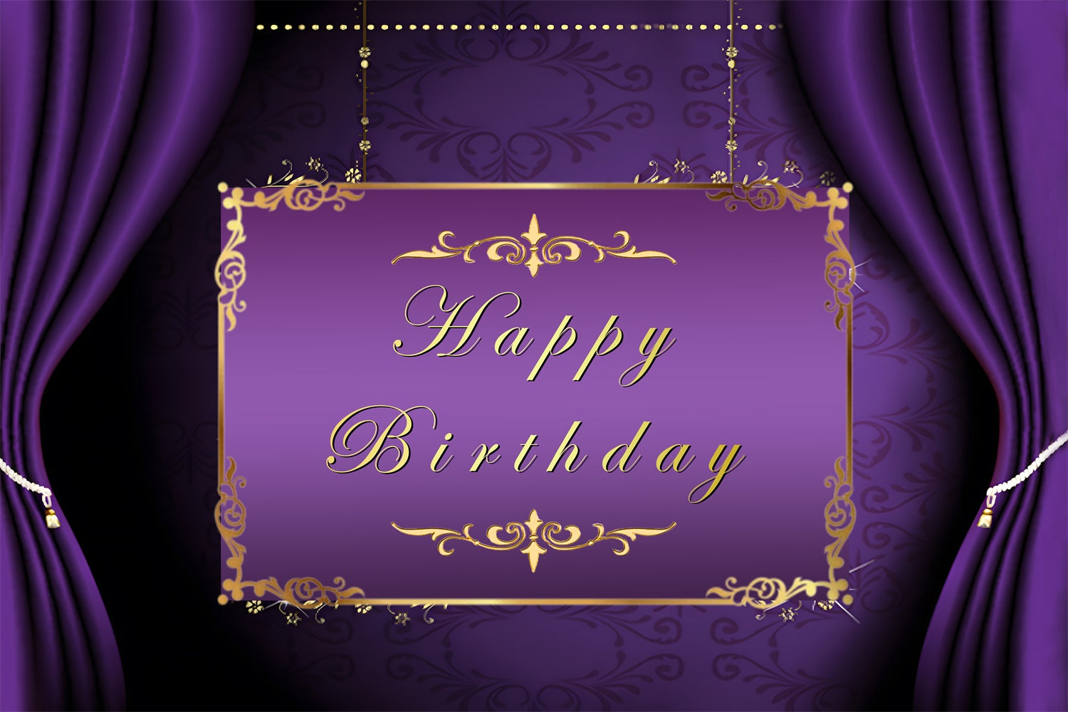 Customized Backdrop For Birthday Golden Frame Purple Backdrop RR1-48