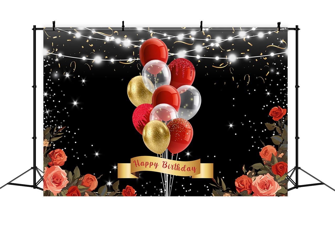 Customized Birthday Backdrop Glitter Balloons Rose Backdrop RR1-49