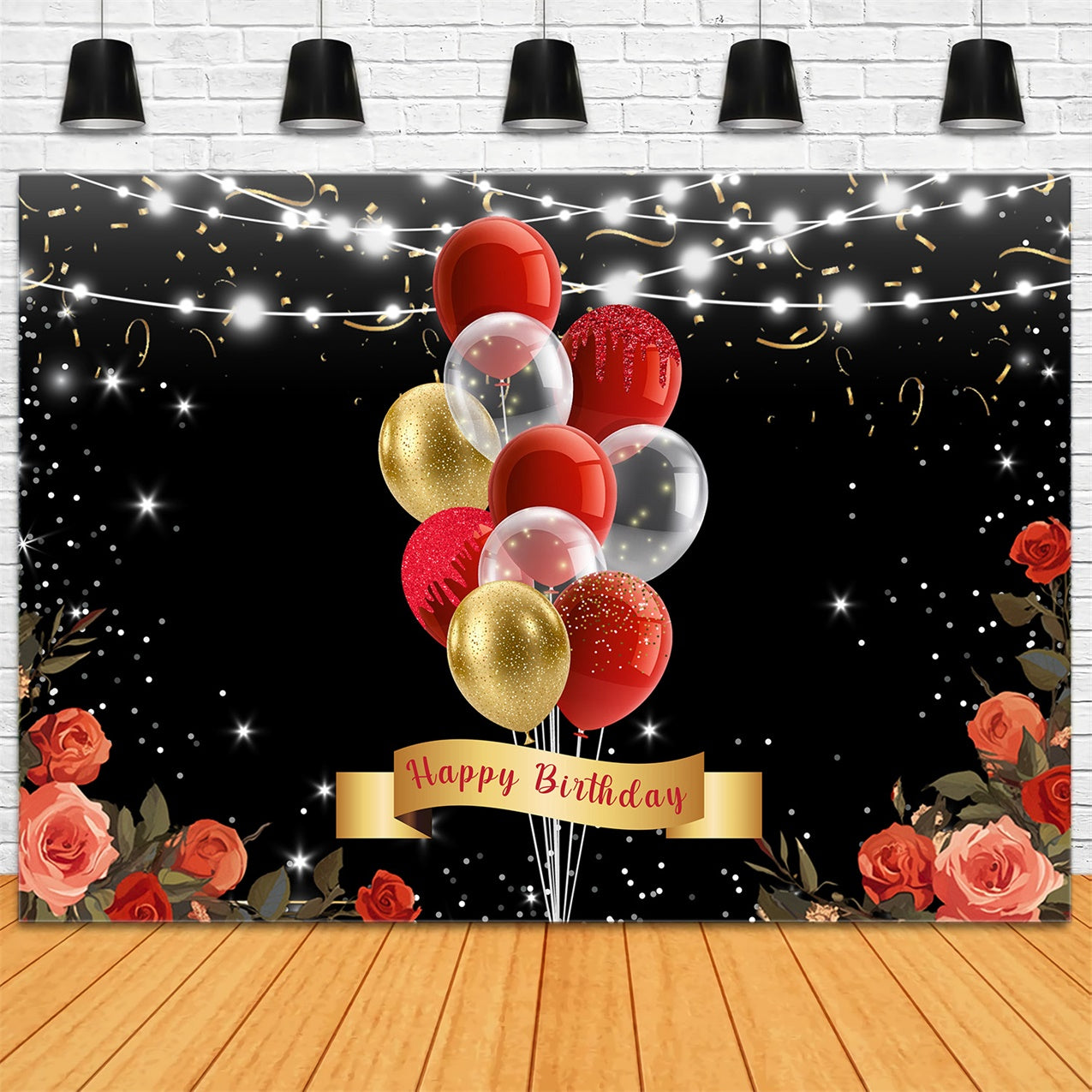 Customized Birthday Backdrop Glitter Balloons Rose Backdrop RR1-49