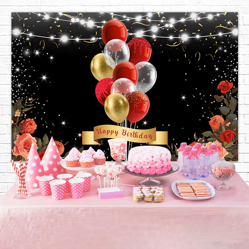 Customized Birthday Backdrop Glitter Balloons Rose Backdrop RR1-49