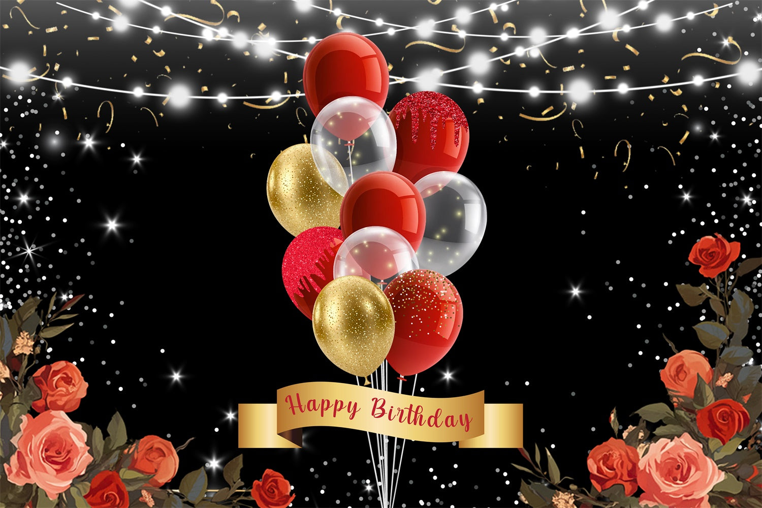 Customized Birthday Backdrop Glitter Balloons Rose Backdrop RR1-49