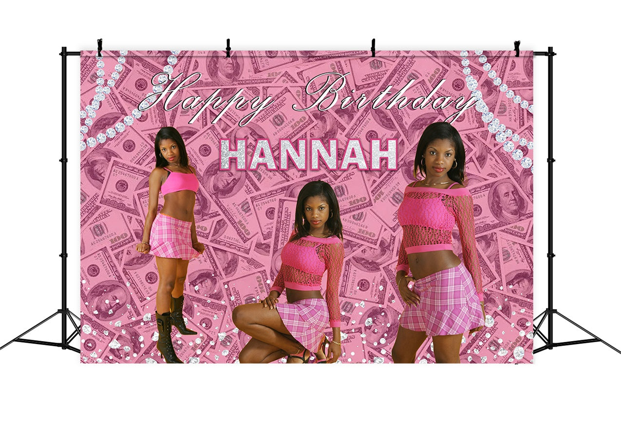 Customized Birthday Backdrops Glam Pink Cash Queen Party Backdrop RR1-5