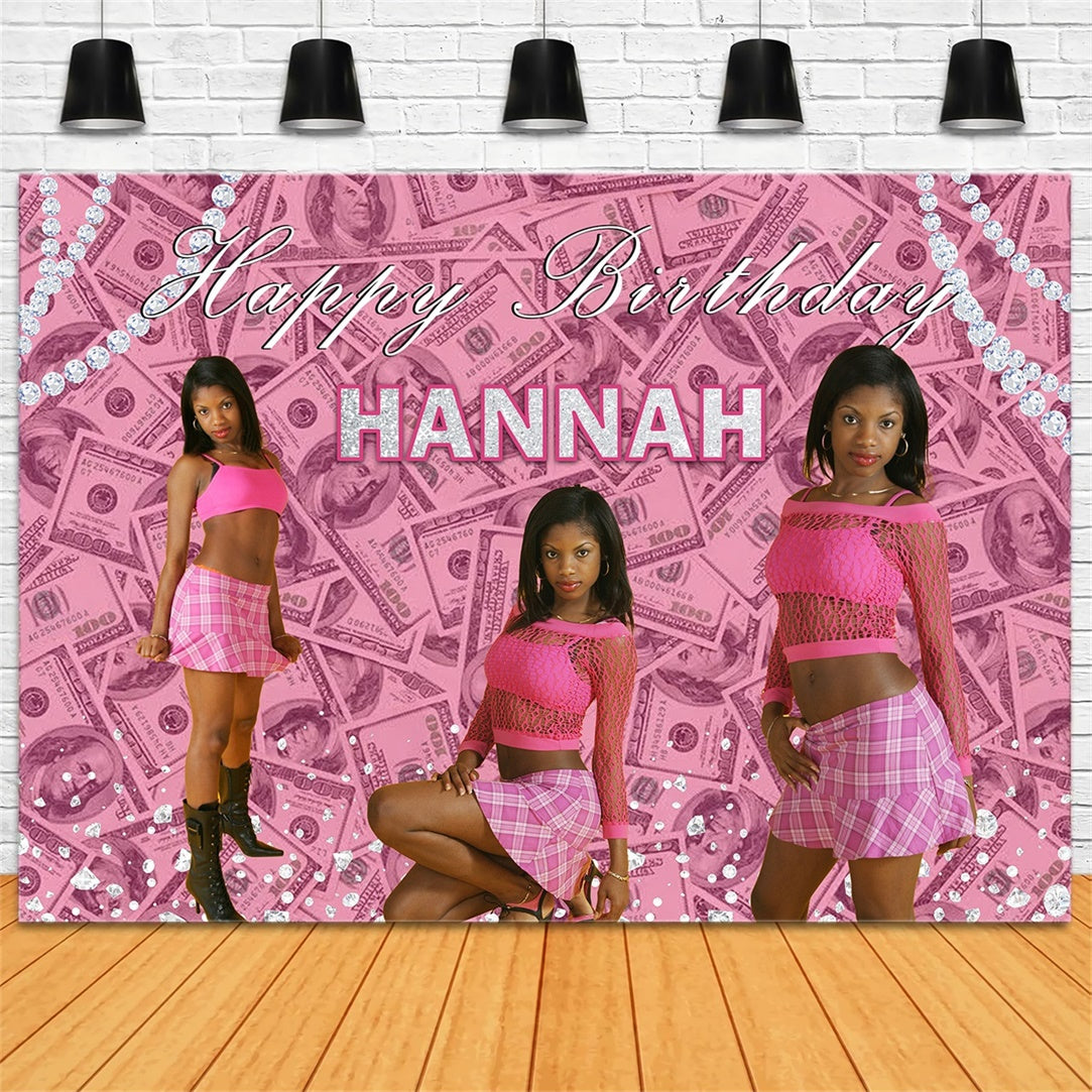 Customized Birthday Backdrops Glam Pink Cash Queen Party Backdrop RR1-5