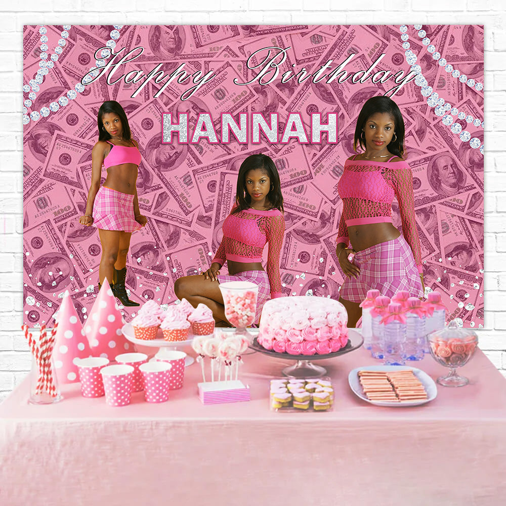 Customized Birthday Backdrops Glam Pink Cash Queen Party Backdrop RR1-5