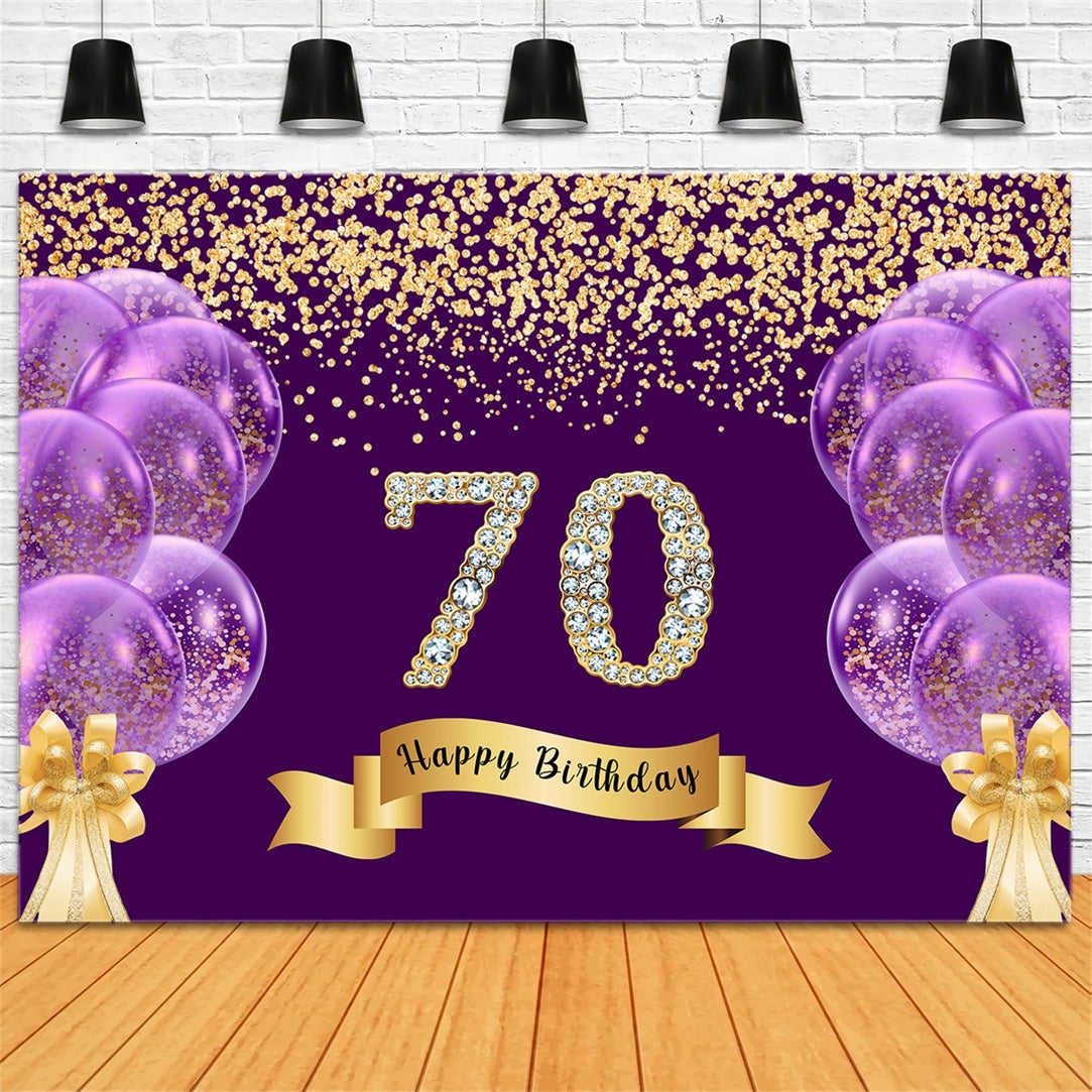 Custom Birthday Backdrop Glitter Balloons Happy 70th Backdrop RR1-50