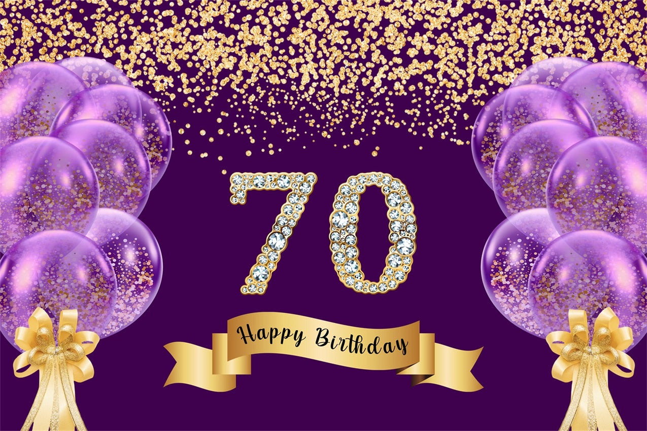 Custom Birthday Backdrop Glitter Balloons Happy 70th Backdrop RR1-50