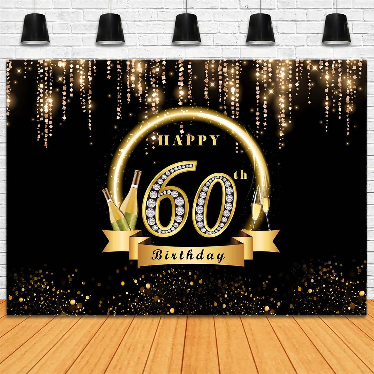 Personalized Birthday Backdrops Sparkling Gold 60th Backdrop RR1-51