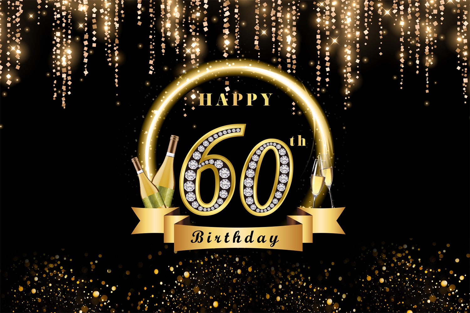 Personalized Birthday Backdrops Sparkling Gold 60th Backdrop RR1-51