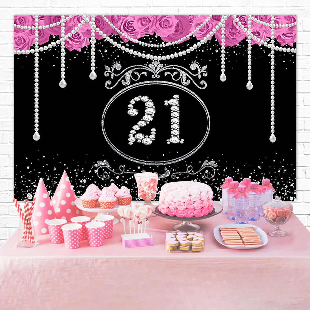 Custom Made Birthday Backdrops Glittering Pearl Rose Backdrop RR1-52