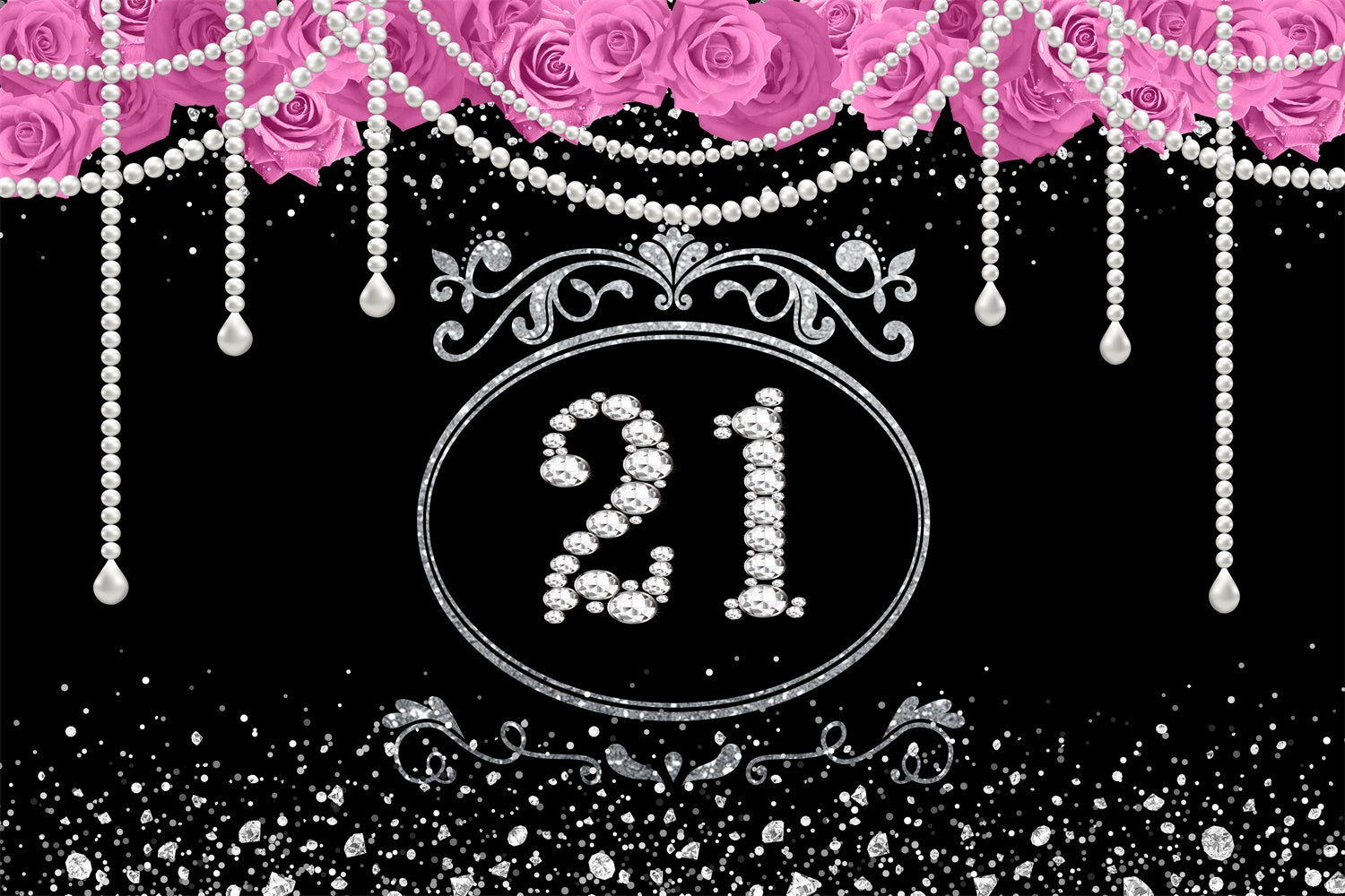 Custom Made Birthday Backdrops Glittering Pearl Rose Backdrop RR1-52