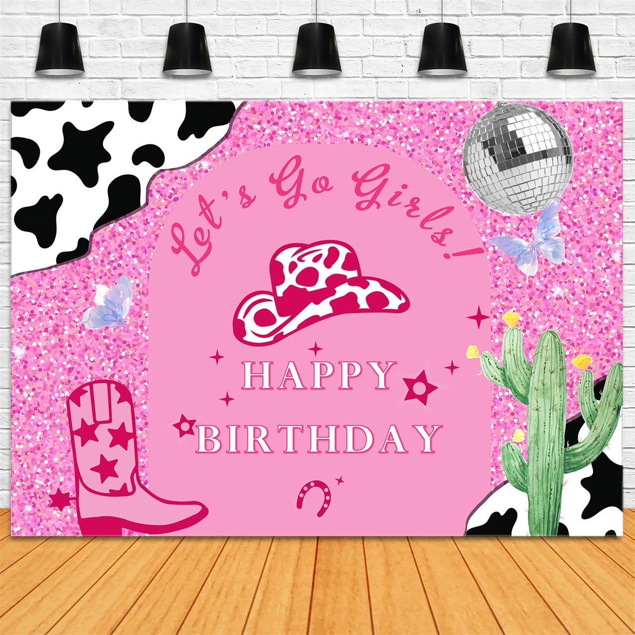 Personalized Birthday Photo Backdrop Sparkling Cowgirl Pink Backdrop RR1-54